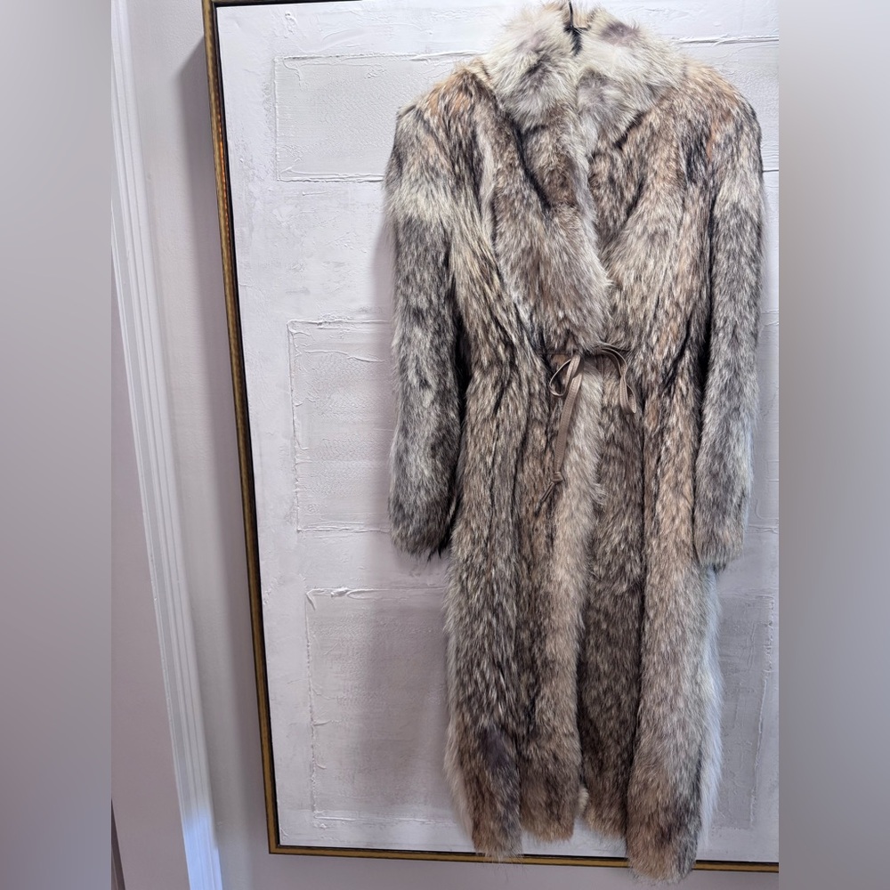 Vintage Belted Fur Coat Made in Greece Neutral Beige Brown Luxe Quiet Luxury